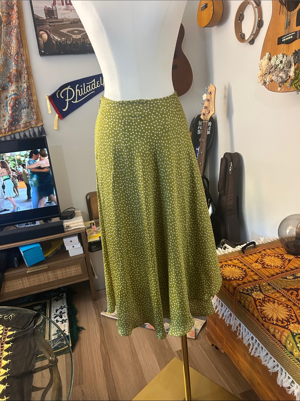 Mango Polka Dot A-Line Midi Skirt